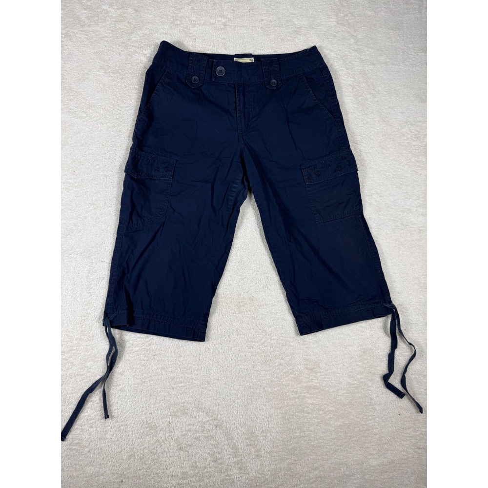 Khakis Cargo Capri Pants Womens 6 Navy Blue Good Eyelet Embroidered Drawstring